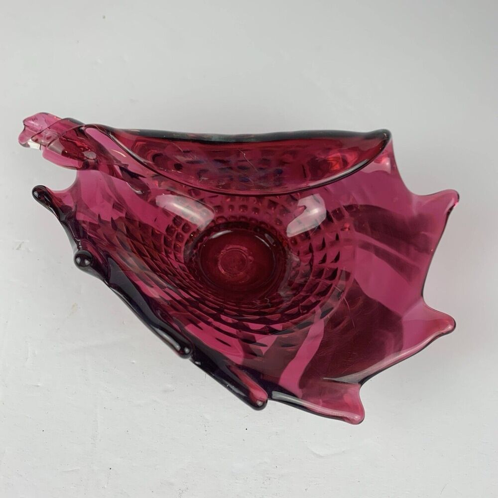 VTG Rossi Glass Candy Dish Fine Art Hand Blown Signed‎ Rare Red Trinket Oval